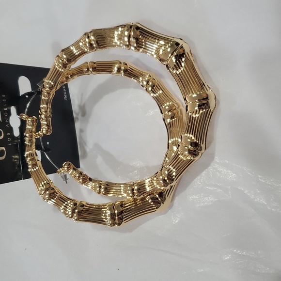 Guess Old School fly girl bamboo style‎ retro oversized hoop earrings new - Picture 3 of 7